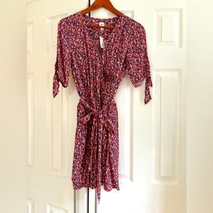 Pink, floral dress with sleeves from Gap.